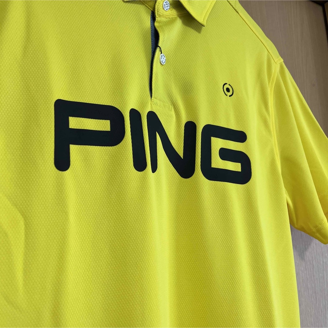 PING(ピン)のping ピン　ビックロゴサッカーボール　JQポロシャツ　半袖　ゴルフ L YE スポーツ/アウトドアのゴルフ(ウエア)の商品写真