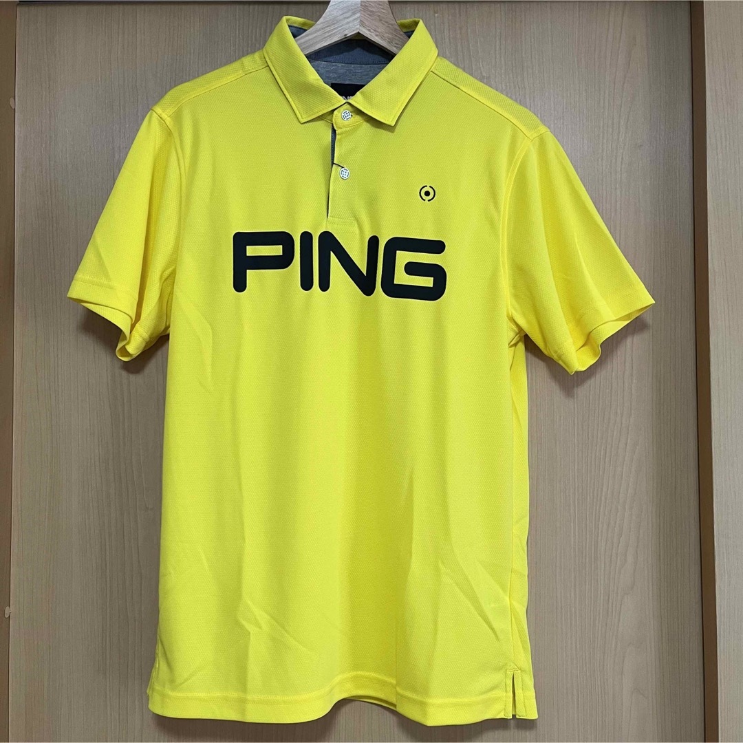 PING(ピン)のping ピン　ビックロゴサッカーボール　JQポロシャツ　半袖　ゴルフ L YE スポーツ/アウトドアのゴルフ(ウエア)の商品写真