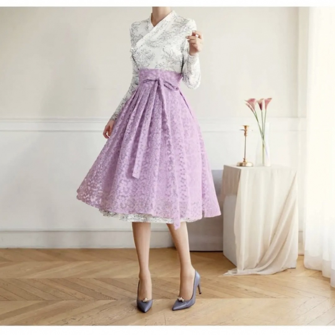 生活韓服単品チマ ランタンフラワースカート パープル XL チマチョゴリ レディースのスカート(ひざ丈スカート)の商品写真