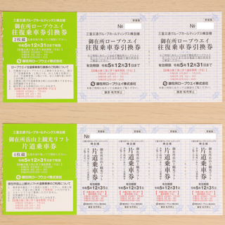 三重交通 株主優待券 御在所ロープウェイ往復引換券2枚 リフト片道4枚セット (その他)