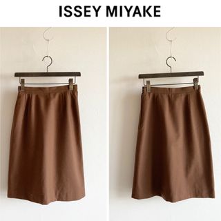 イッセイミヤケ ISSEY MIYAKE スカート 膝丈 タイト 切替 2 茶