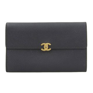 シャネル(CHANEL)の【本物保証】 シャネル CHANEL ココマーク 三つ折り財布 キャビアスキン ブラック 黒 ゴールド金具 シール付 5番台 希少 レア(財布)