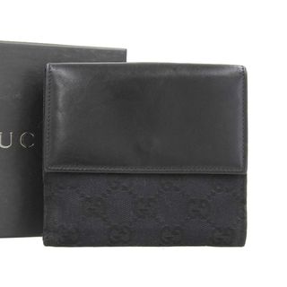 グッチ(Gucci)の【本物保証】 箱付 グッチ GUCCI ロゴ ダブルホック 二つ折り財布 GGキャンバス ブラック 黒 035 1147 2131(折り財布)