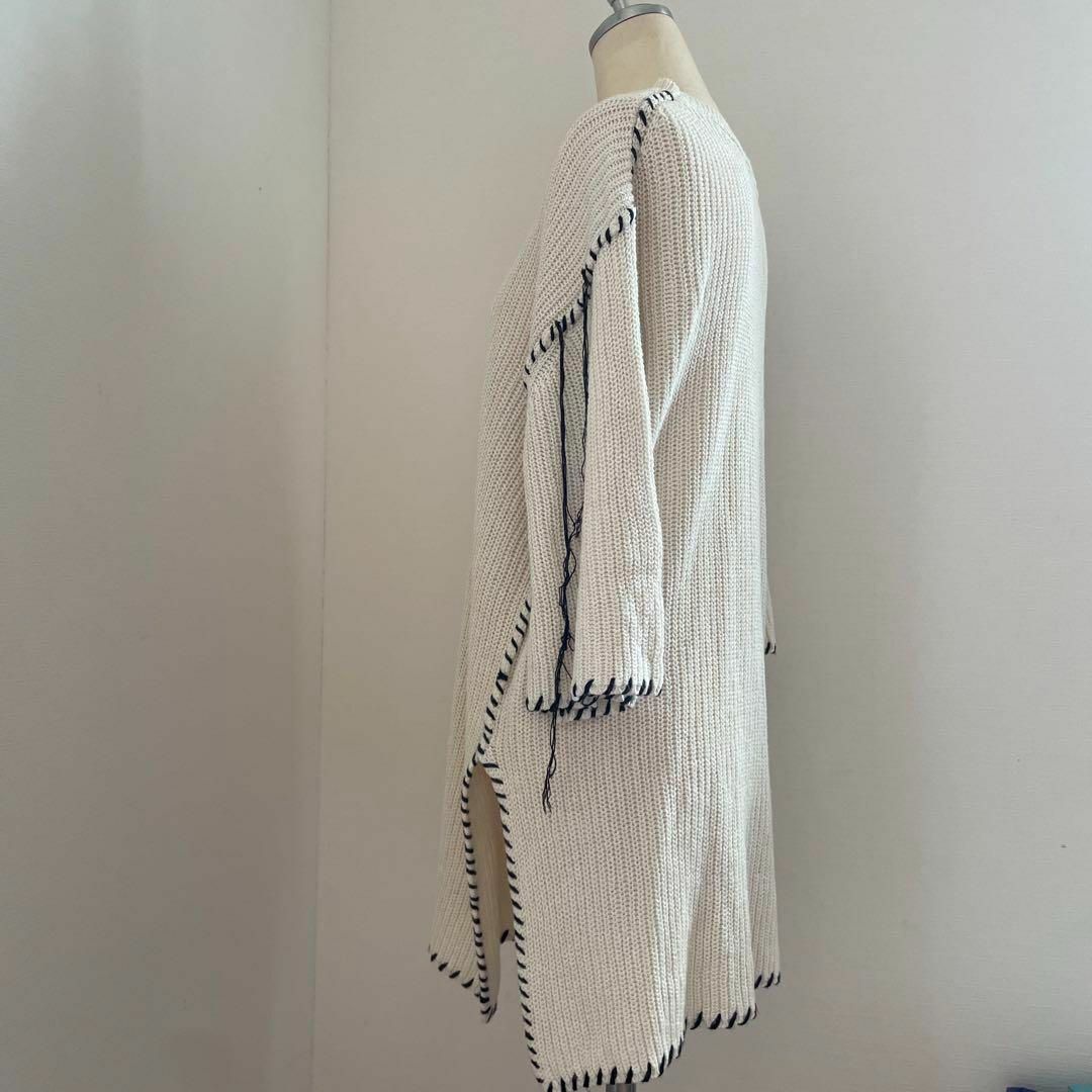 JEANASIS(ジーナシス)のJEANASIS　サマーニット　麻　7分袖　長め丈　ホワイト レディースのトップス(ニット/セーター)の商品写真