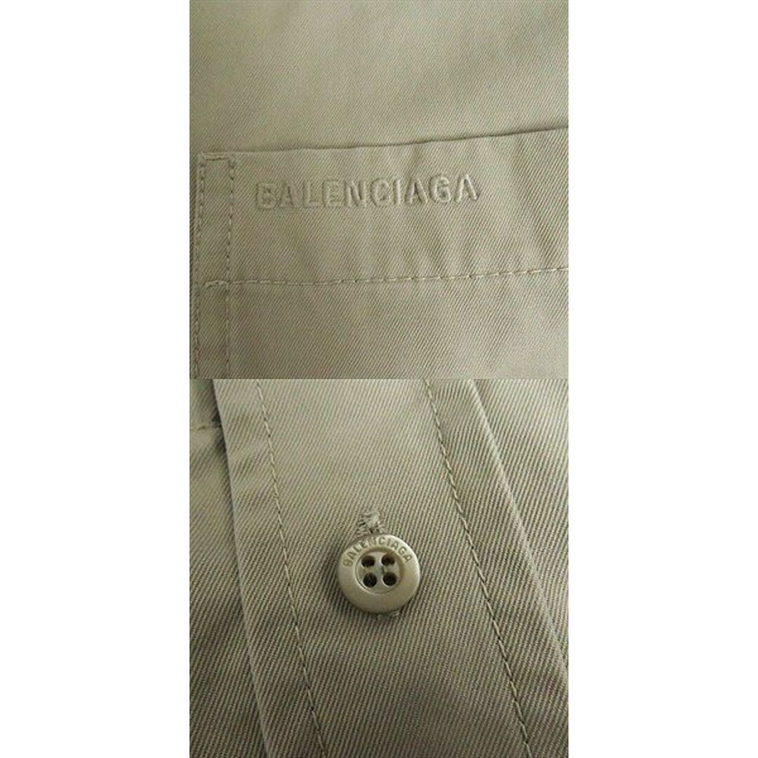 極美品□21AW バレンシアガ 671659 ロゴ刺繍 オーバーサイズ ドリル フーデッドパーカーシャツ/カーゴジャケット ベージュ系 XXS 伊製  正規