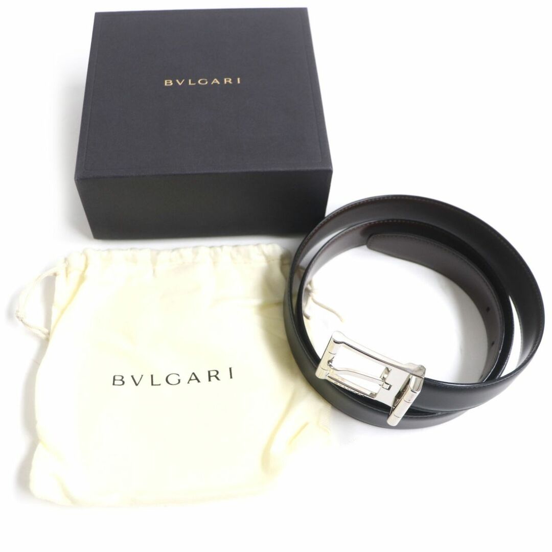 BVLGARI 美品▽BVLGARI ブルガリ ロゴ刻印入り リバーシブル レザーベルト ブラック×ブラウン シルバー金具 メンズ ビジネス◎  箱・保存袋付きの通販 by 衣類＆ブランドリサイクル GREEN ラクマ店｜ブルガリならラクマ