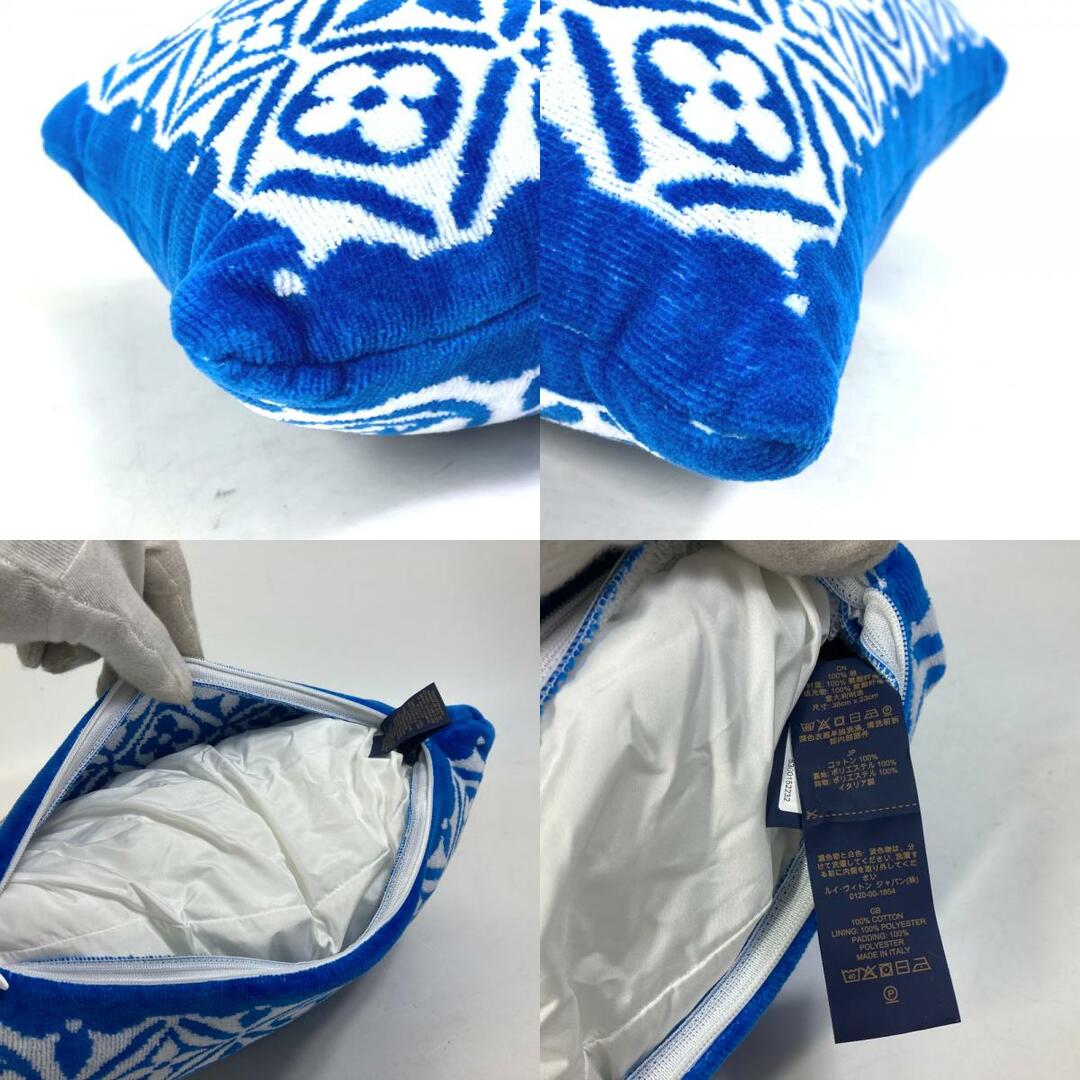 ルイヴィトン LOUIS VUITTON プティ クッション・モノグラム フラワータイル M01370 LV バイ・ザ・プール ピロー 枕 インテリア クッション コットン ブルー 未使用