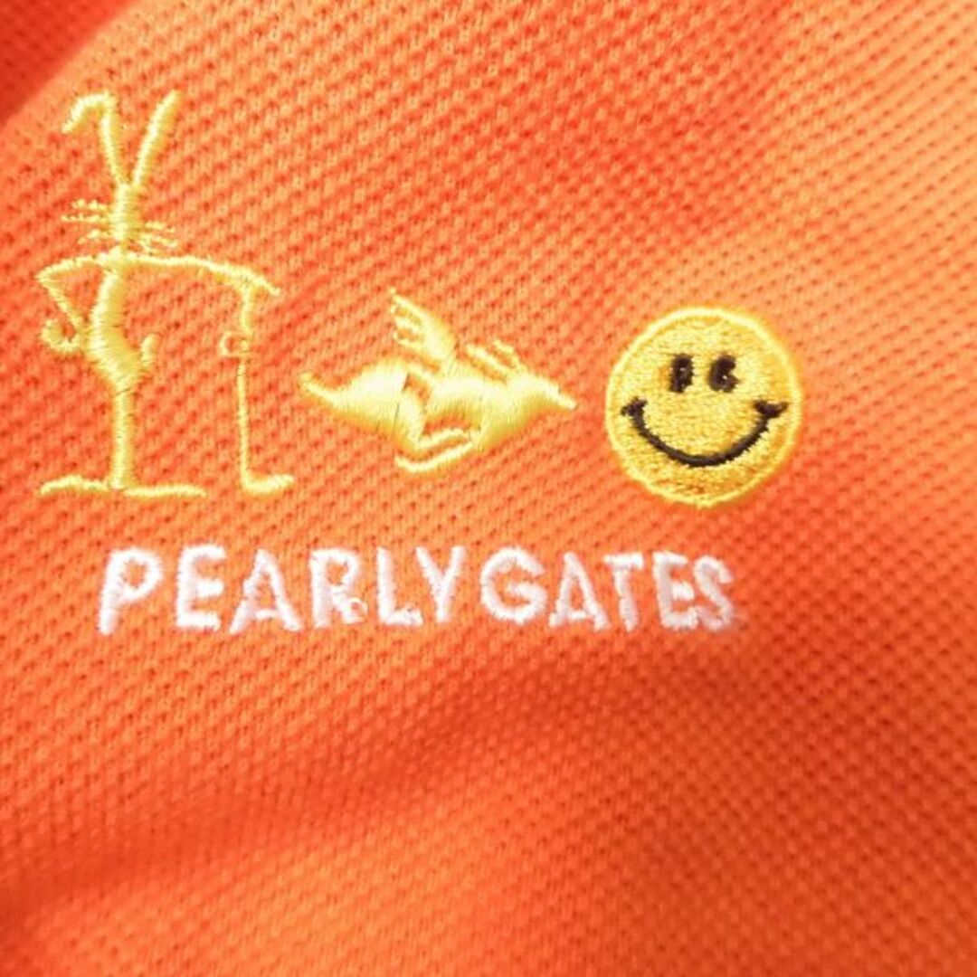 PEARLY GATES(パーリーゲイツ)の美品 PEARLY GATES パーリーゲイツ 055-9160208 半袖ポロシャツ 1点 オレンジ 0(S相当） コットン100％ 30周年 PG ニコちゃん ゴルフウェア レディース AU1869A21  スポーツ/アウトドアのゴルフ(ウエア)の商品写真