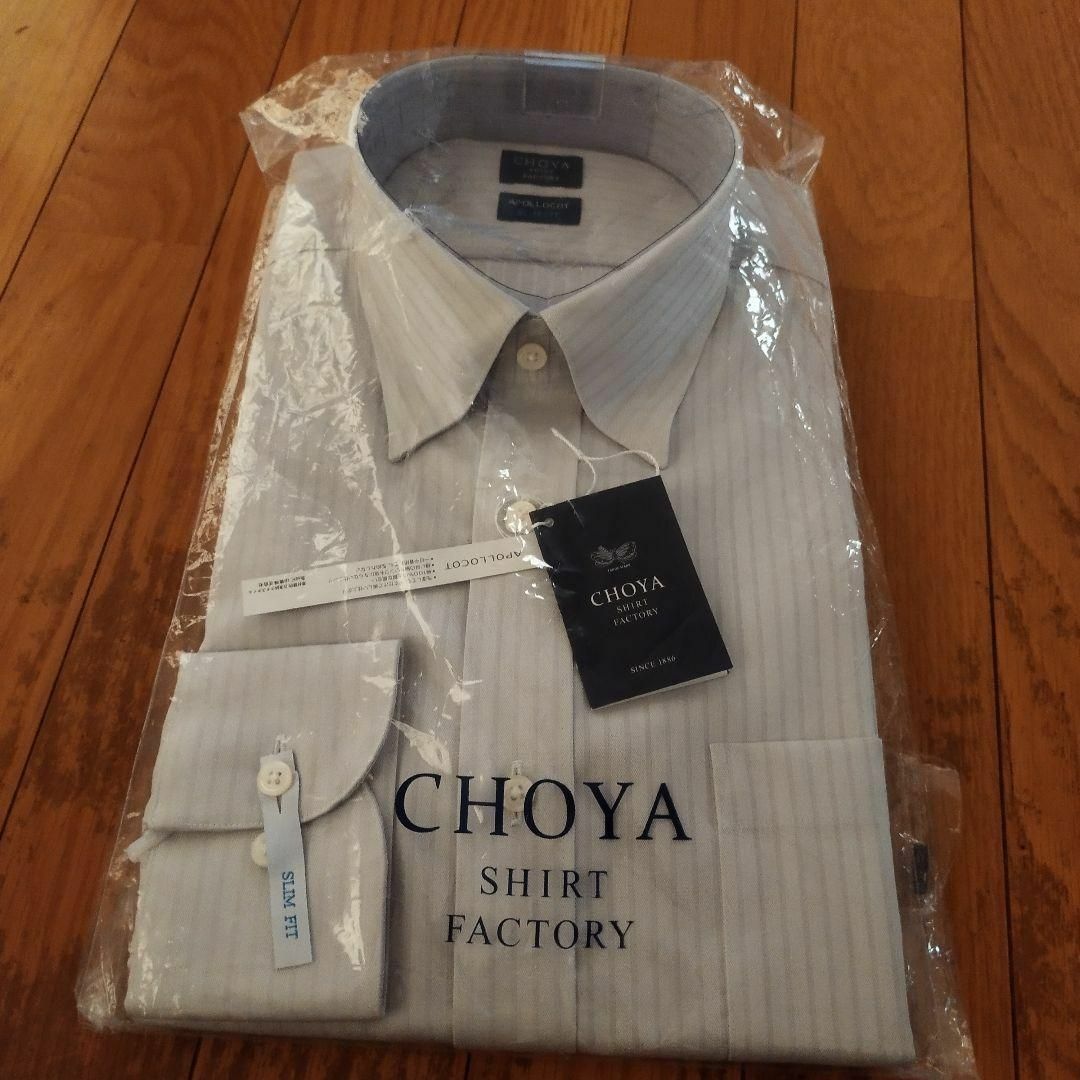 新品39‐82 CHOYA スリムフィット長袖スナップダウン グレー ワイシャツ