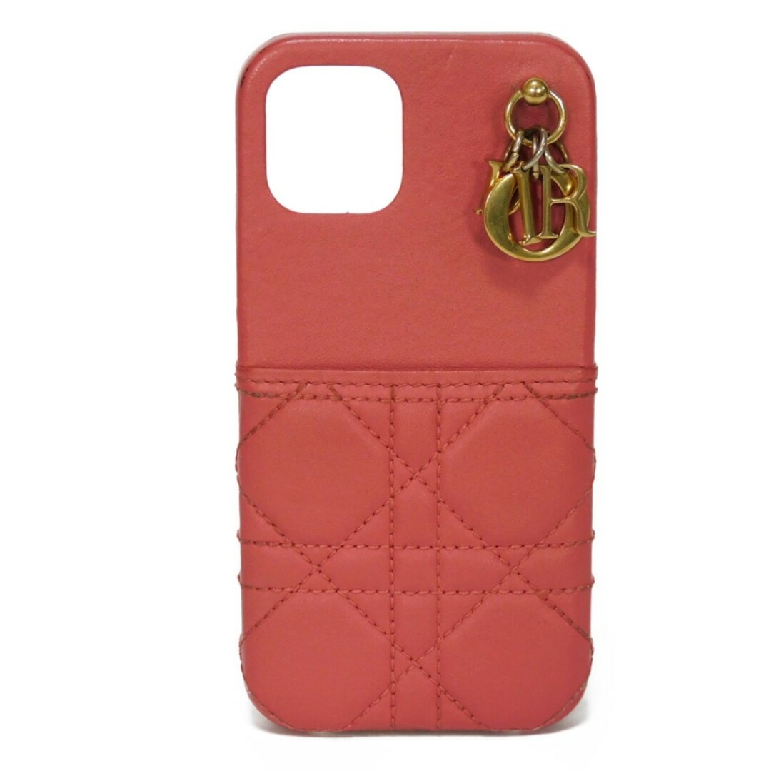 Dior ディオール LADY DIOR iPhone 12/12Proケース ロゴチャーム ラムスキン ステッチ カナージュ ヤローピンク スマホケース S0878ONMJ_M71P商品情報