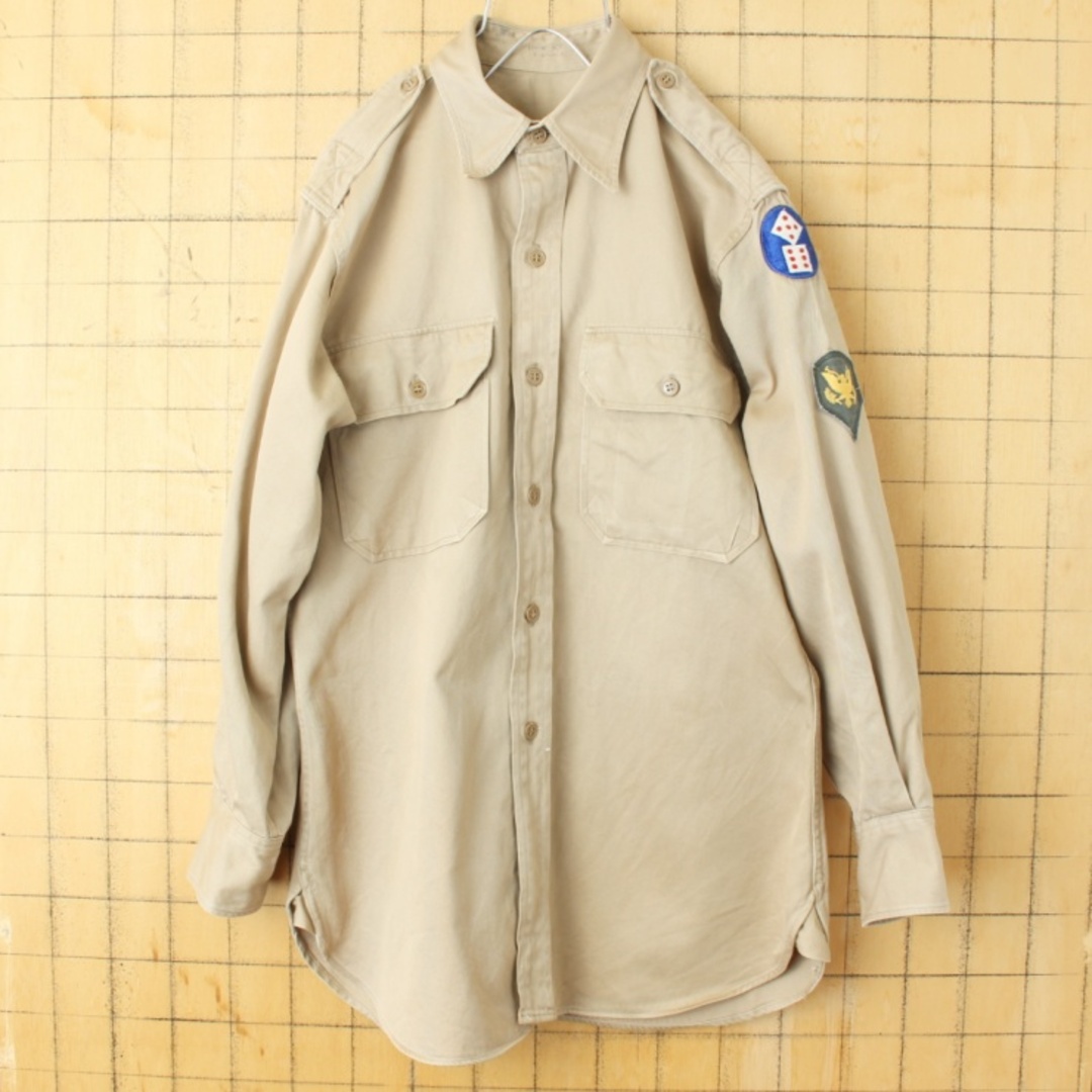 50s USA製U.S.ARMY長袖ミリタリーチノ シャツSMサイコロ ss53