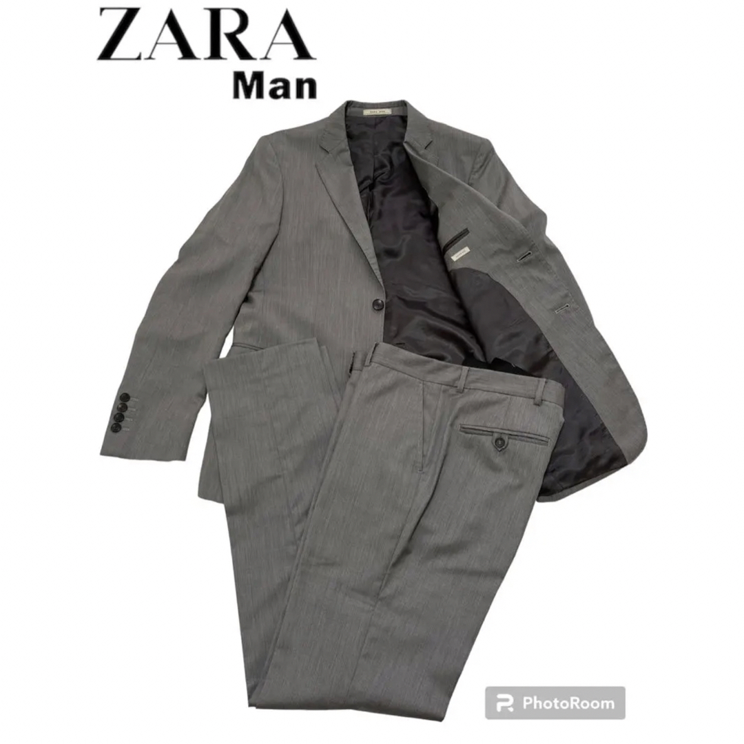 ZARA MAN シングルスーツ グレー 2釦 総裏地 春夏秋 セットアップ | フリマアプリ ラクマ