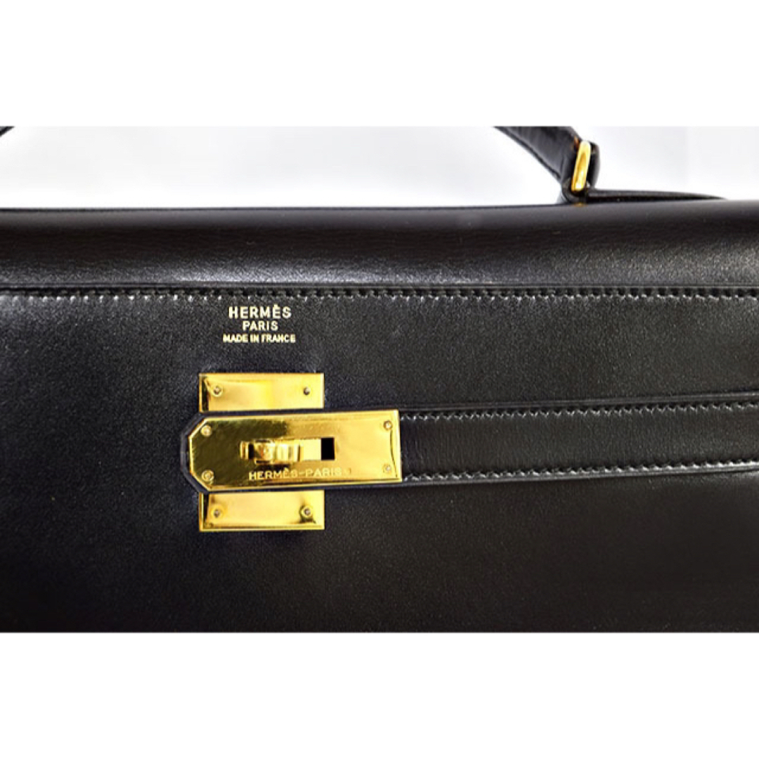 エルメス ケリー32 外縫い 黒 ボックスカーフ G金具 ◯P刻印 ブラック