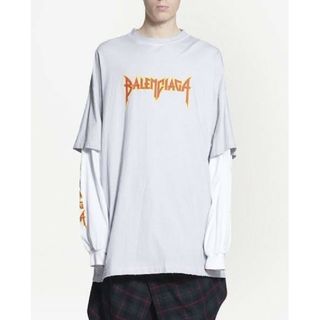 21SS BALENCIAGA メタルロゴ レイヤードスウェットシャツ グレー