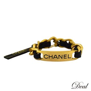 シャネル(CHANEL)のCHANEL シャネル  レザー×チェーン ロゴ ヴィンテージ  95A  レディース ブレスレット(ブレスレット/バングル)