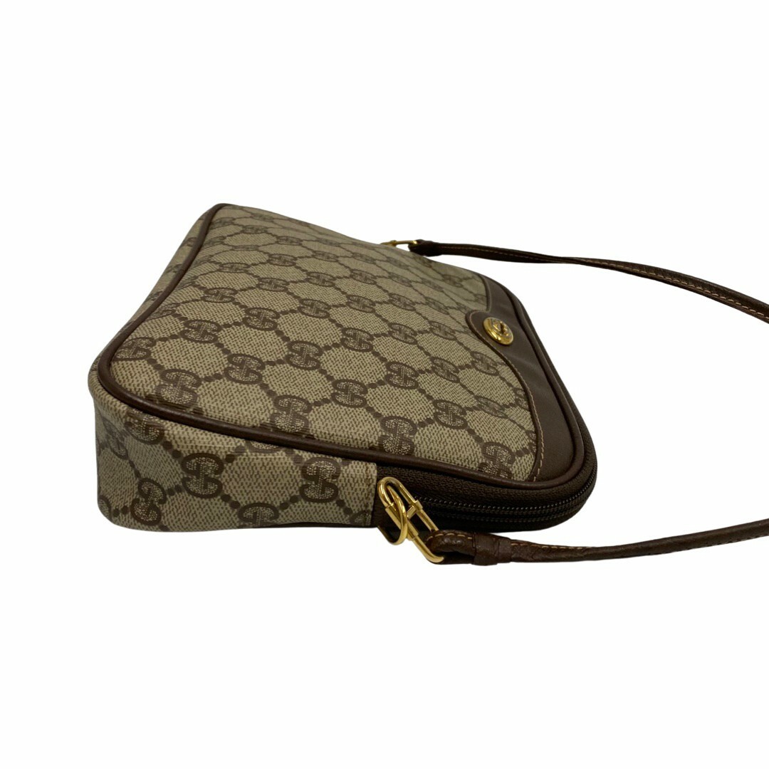 極 美品 GUCCI オールドグッチ グッチ ヴィンテージ GG ロゴ 金具 レザー 本革 ミニ ショルダーバッグ ポシェット ブラウン 37133