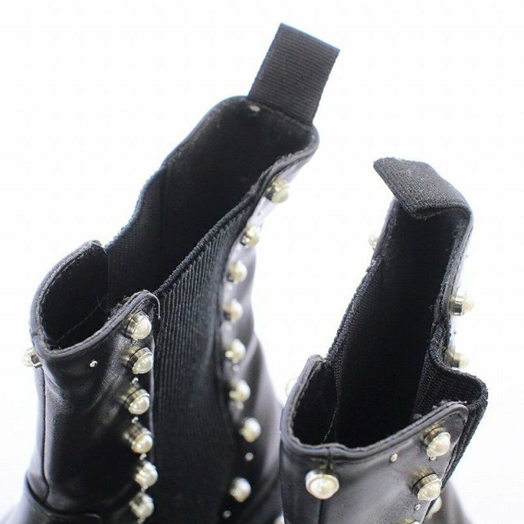 ZARA(ザラ)のザラ ショートブーツ サイドゴア ヒール パール レザー 25.5cm 黒 レディースの靴/シューズ(ブーツ)の商品写真