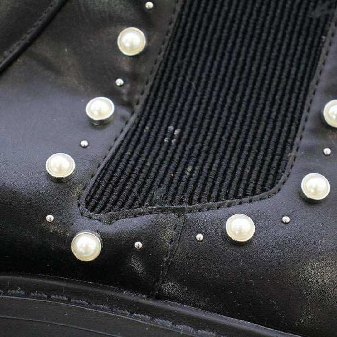 ZARA(ザラ)のザラ ショートブーツ サイドゴア ヒール パール レザー 25.5cm 黒 レディースの靴/シューズ(ブーツ)の商品写真