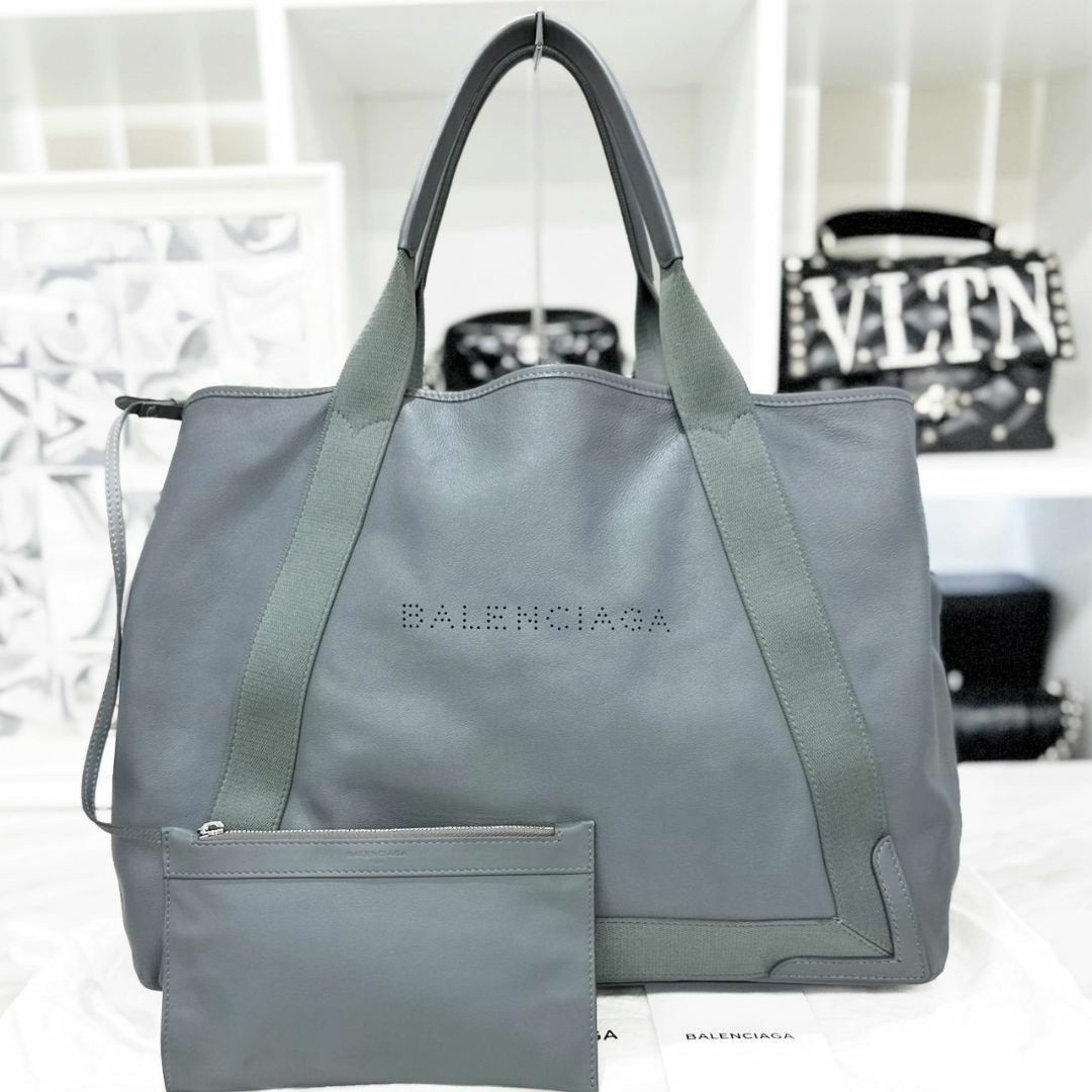 美品☆ バレンシアガ ネイビーカバスM レザー トートバッグ