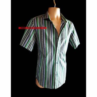 トルネードマート(TORNADO MART)の美品 TORNADOMART 紺 緑 ストライプ 半袖シャツ トルネードマート(シャツ)