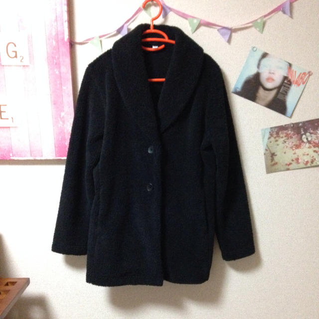 UNIQLO(ユニクロ)のショールコート♡モコモコ♡ブラック レディースのジャケット/アウター(ロングコート)の商品写真