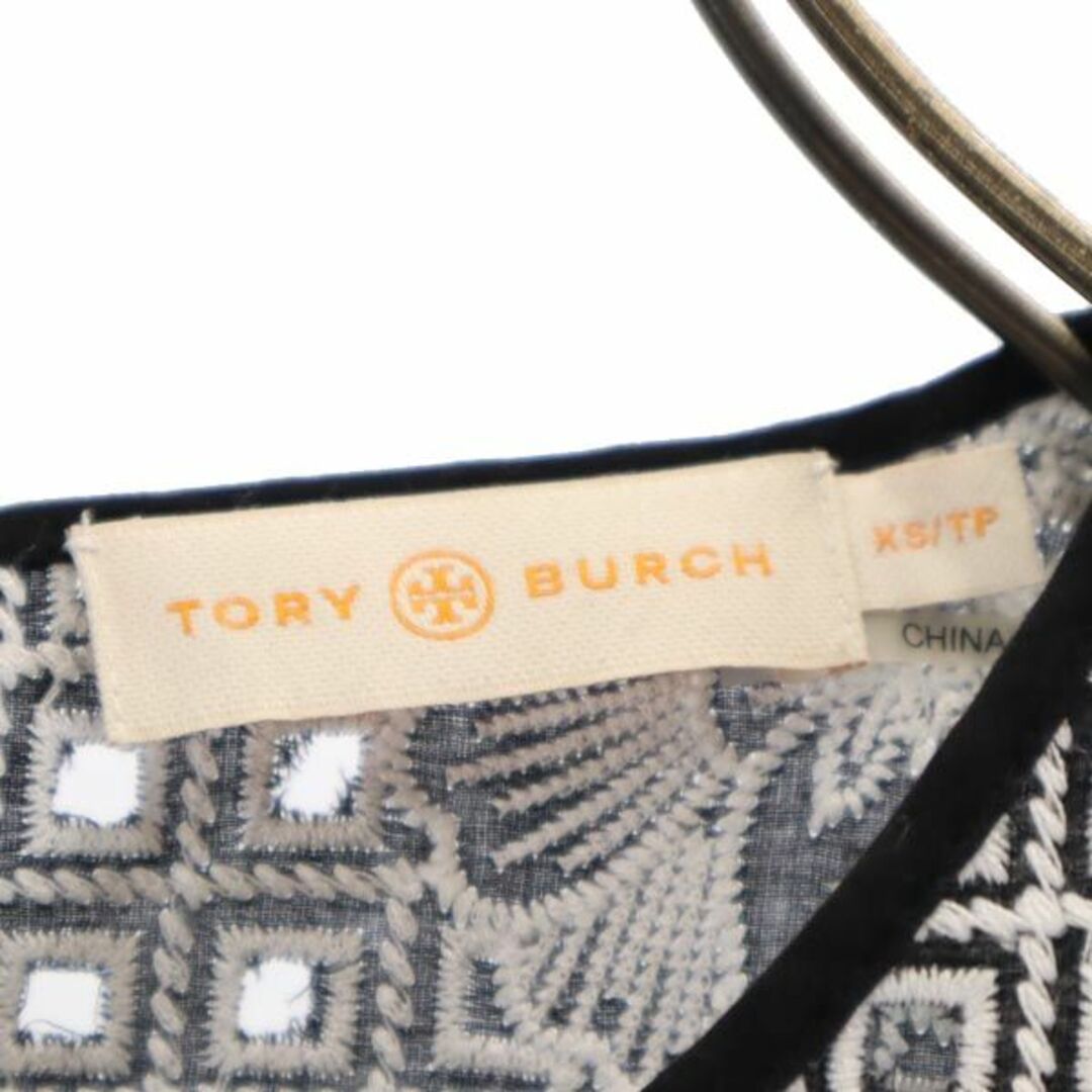 トリーバーチ ノースリーブ ワンピース XS ブラック×ホワイト Tory Burch 刺繍 レディース   【230804】 7