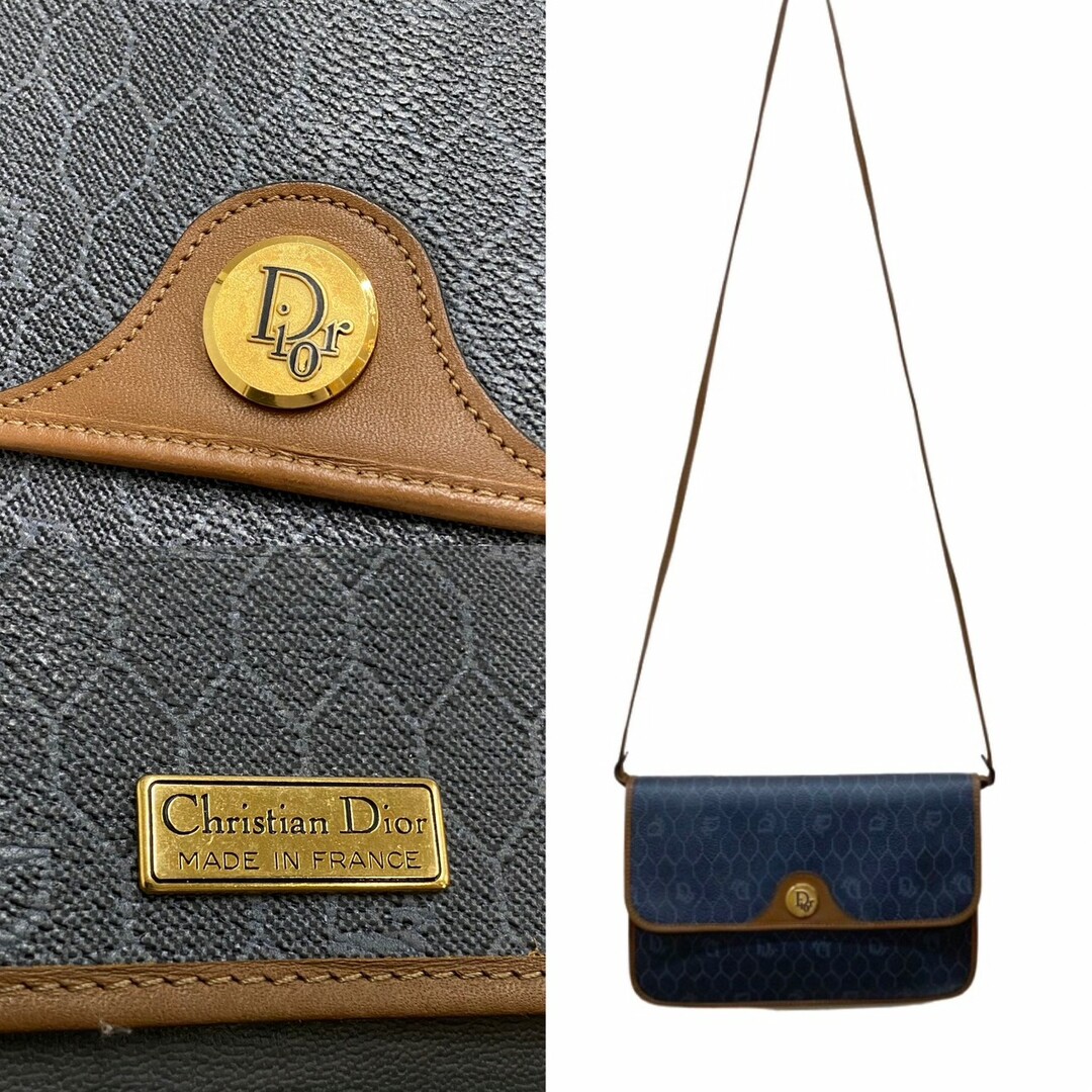 極 美品 Christian Dior ディオール ヴィンテージ ハニカム 柄 レザー 本革 2way クラッチバッグ ショルダーバッグ グレー ブラウン 00196