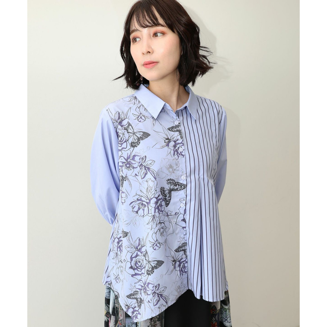 イズスカラー532056：線描き花蝶×ストライプシャツ