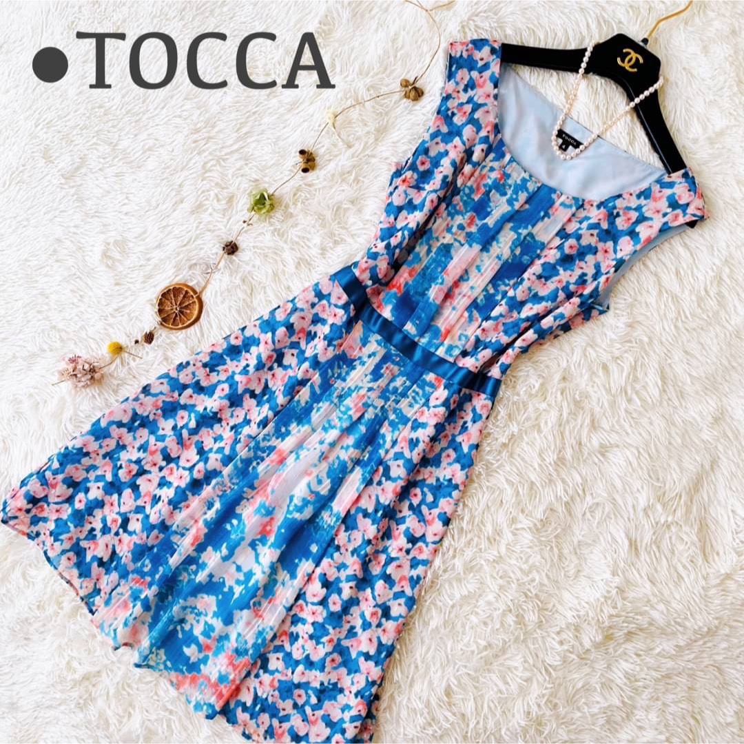 TOCCA(トッカ)の極美品 トッカ 総柄 フラワー シフォン ギャザー フレア ワンピース 日本製 レディースのワンピース(ひざ丈ワンピース)の商品写真