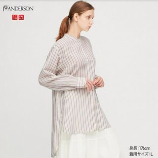 ユニクロ(UNIQLO)のjwアンダーソン　ストライプシャツ　ホワイト(シャツ/ブラウス(長袖/七分))