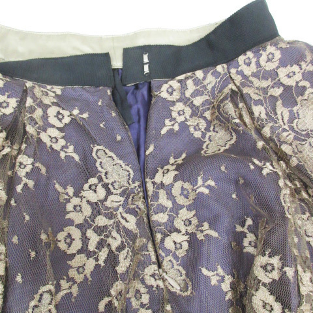 ソブリン バルーンスカート フレアスカート ひざ丈 総レース 花柄 ベージュ 紫 レディースのスカート(ひざ丈スカート)の商品写真