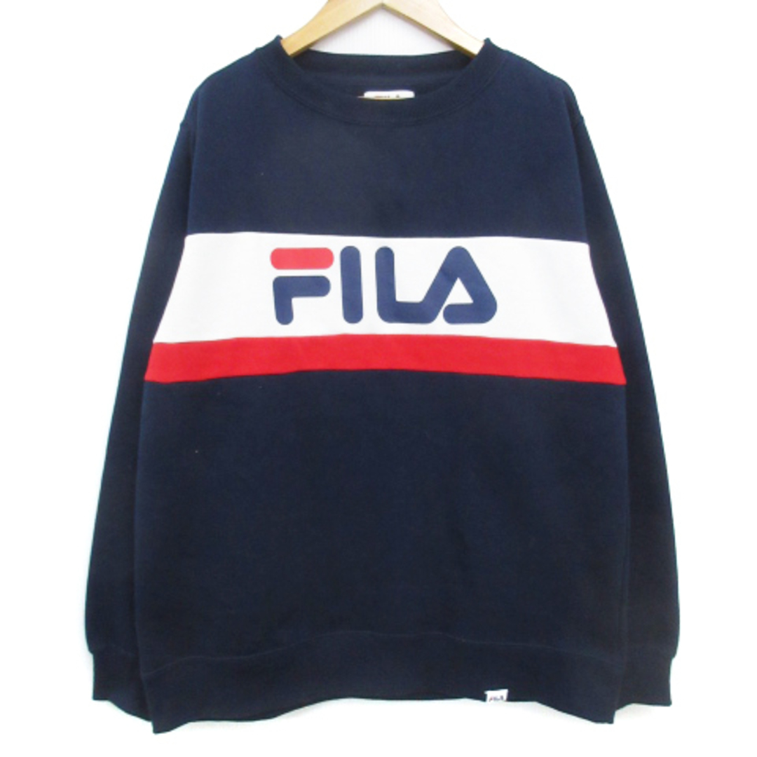 FILA(フィラ)のフィラ トレーナー スウェット 長袖 ラウンドネック 裏起毛 ロゴ L 紺 白 メンズのトップス(その他)の商品写真