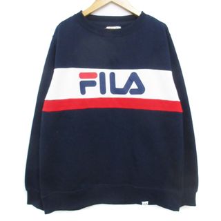 フィラ(FILA)のフィラ トレーナー スウェット 長袖 ラウンドネック 裏起毛 ロゴ L 紺 白(その他)