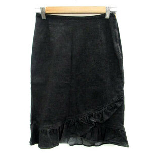 オゾック(OZOC)のオゾック OZOC デニムスカート フレアスカート ミモレ丈 40 黒 ブラック(ひざ丈スカート)