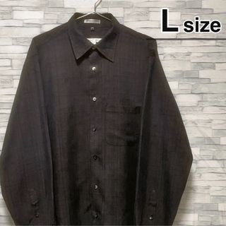 シャツ(shirts)のシャツ　長袖　Lサイズ　ブラック　黒　チェック柄　ダメージ　USA古着　90s(シャツ)