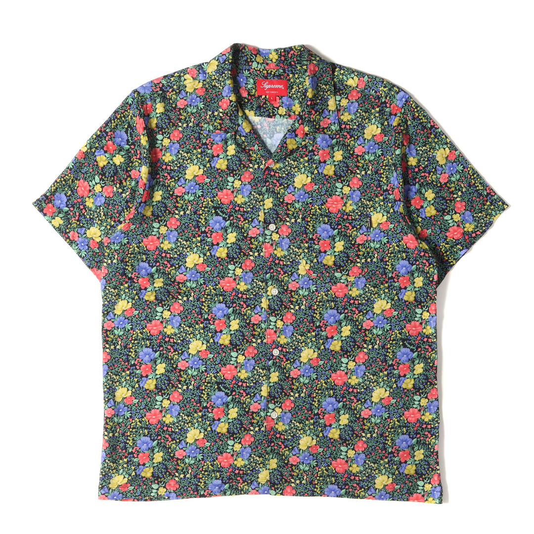 トップスSupreme シュプリーム シャツ サイズ:L ミニフローラル 柄 オープンカラー レーヨン 半袖 シャツ Mini Floral Rayon S/S Shirt 19SS ブラック 黒 トップス カジュアルシャツ 【メンズ】【美品】