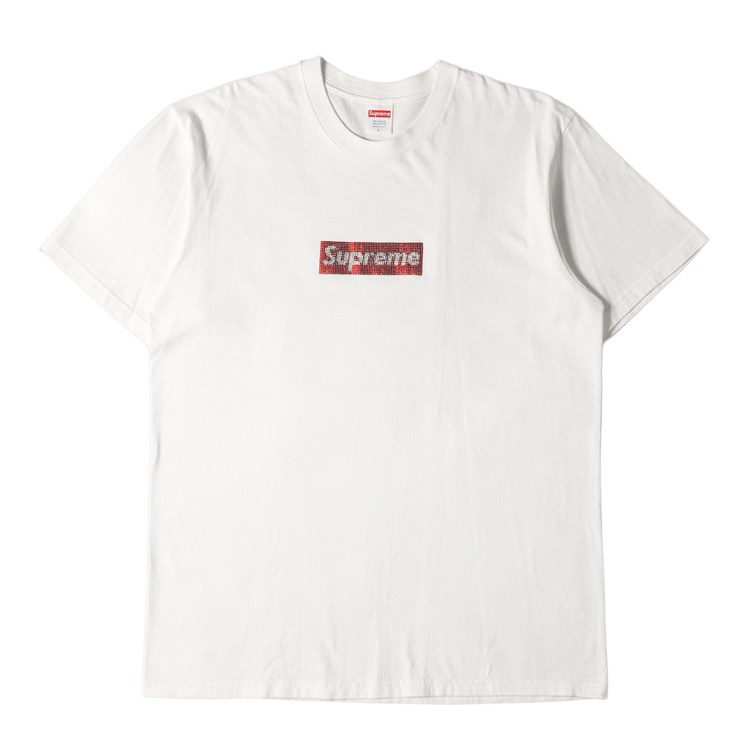 Supreme シュプリーム Tシャツ サイズ:L 25周年記念 スワロフスキー ボックスロゴ クルーネック 半袖 Tシャツ Swarovski Box Logo Tee 19SS ホワイト 白 トップス カットソー【メンズ】【美品】