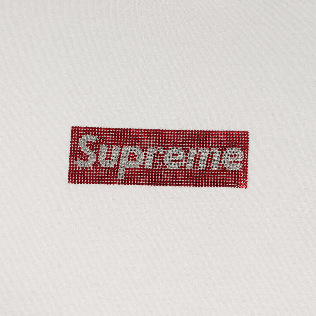 Supreme シュプリーム Tシャツ サイズ:L 25周年記念 スワロフスキー ボックスロゴ クルーネック 半袖 Tシャツ Swarovski  Box Logo Tee 19SS ホワイト 白 トップス カットソー【メンズ】【中古】【美品】