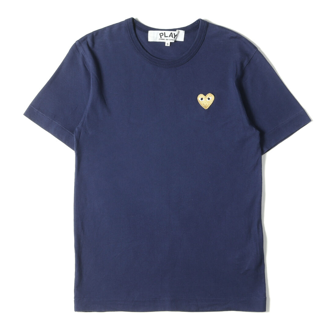 COMME des GARCONS(コムデギャルソン)のCOMME des GARCONS コムデギャルソン Tシャツ サイズ:S ゴールドハートワッペン クルーネック 半袖 Tシャツ AZ-T216 AD2015 PLAY プレイ ネイビー 紺 トップス カットソー 日本製【メンズ】【中古】 メンズのトップス(Tシャツ/カットソー(半袖/袖なし))の商品写真