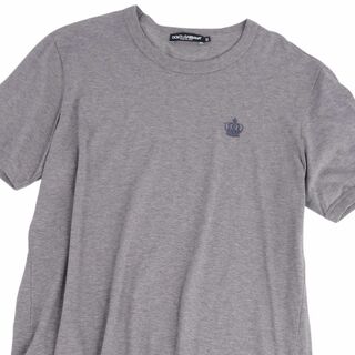美品 ドルチェ&ガッバーナ DOLCE&GABBANA Tシャツ カットソー 半袖 ショートスリーブ クラウン刺繍 トップス メンズ 52(XL相当) グレー