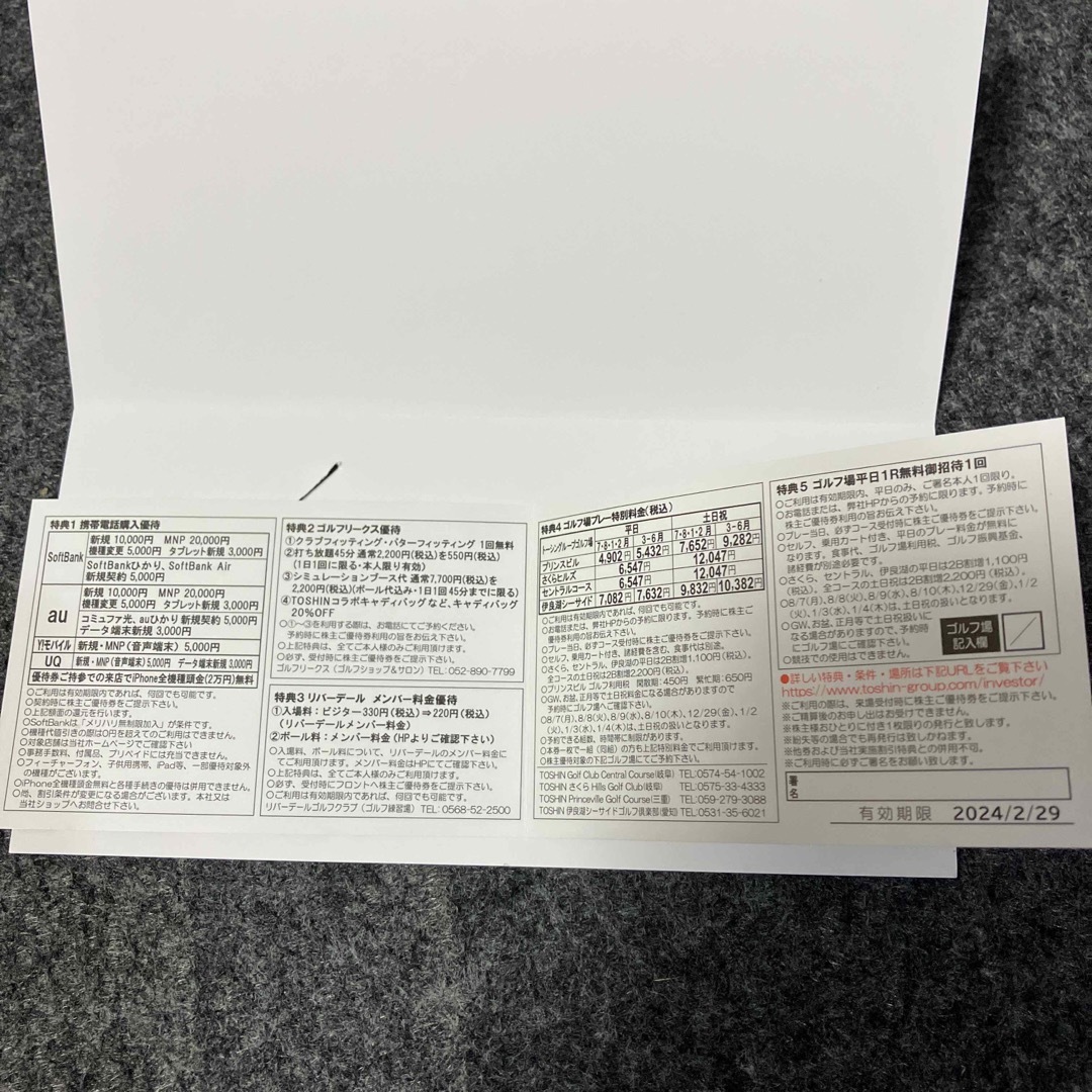 トーシン　株主優待 チケットの施設利用券(ゴルフ場)の商品写真