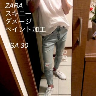 ザラ(ZARA)のZARA スキニー　ダメージ&ペイント加工(デニム/ジーンズ)