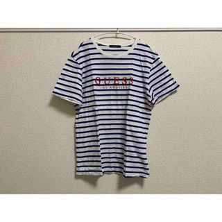 ゲス(GUESS)の【GUESS】ゲス　ブルー×白　ボーダー　赤ロゴプリント　半袖トップス　Tシャツ(Tシャツ/カットソー(半袖/袖なし))