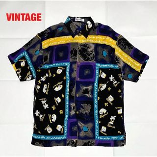 【人気】VINTAGE　総柄シャツ　マルチカラー　ユニセックス　ほつれ加工(シャツ)