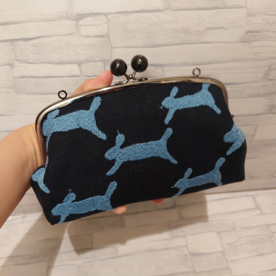 ダークネイビー】run run run 長財布 ミナペルホネン 親子がま口 - 財布