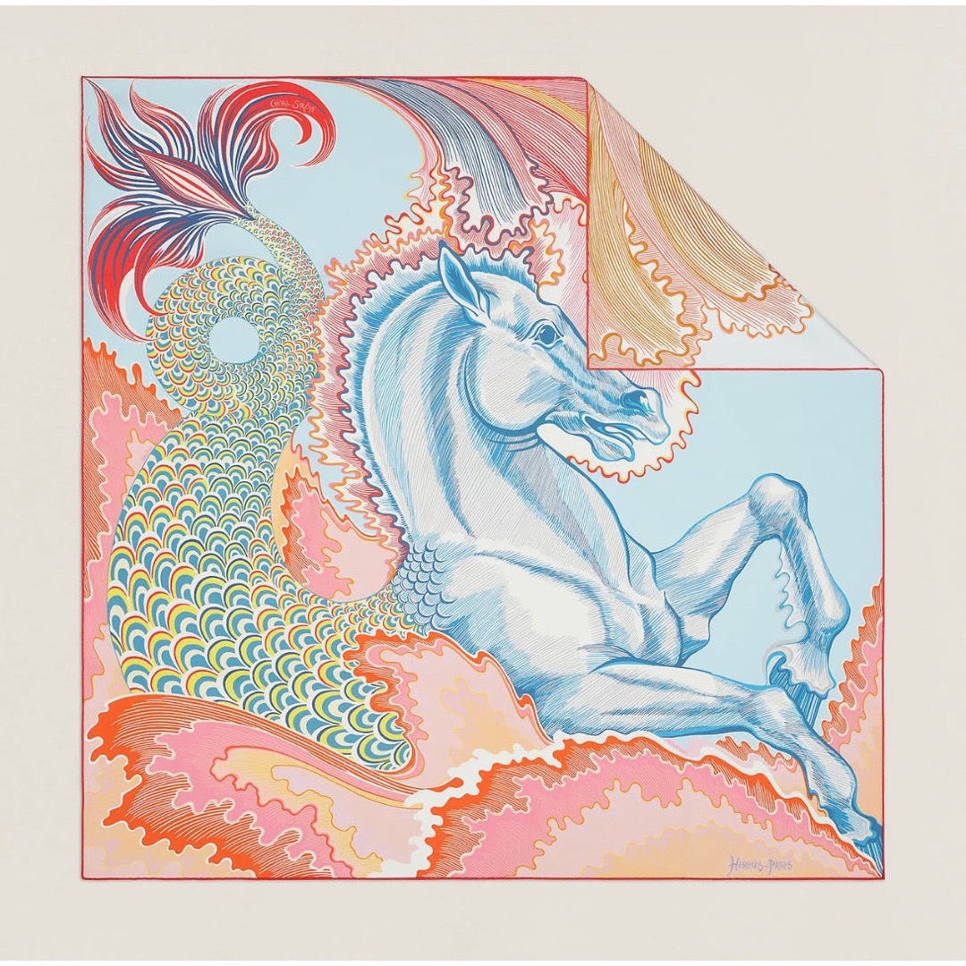 エルメスHERMESカレダブルフェイス 90《Cheval Sirene》新品-