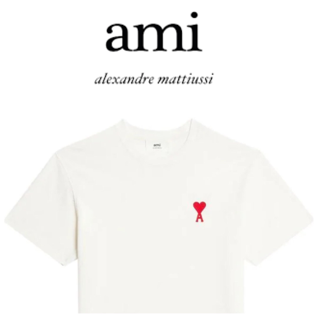 AmiParis アミパリス 半袖 ホワイトTシャツ男女兼用 白×赤　Mサイズ