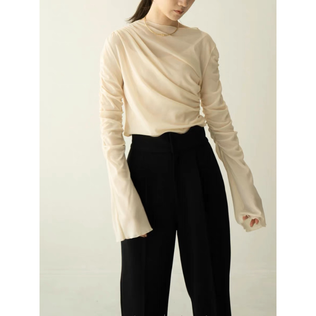 女性が喜ぶ♪ eaphi asymmetry tops gather sheer シャツ/ブラウス(七