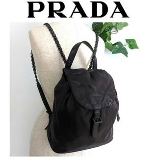 PRADA - 良品 プラダ チェーン レザー リュック バッグ ブラウン
