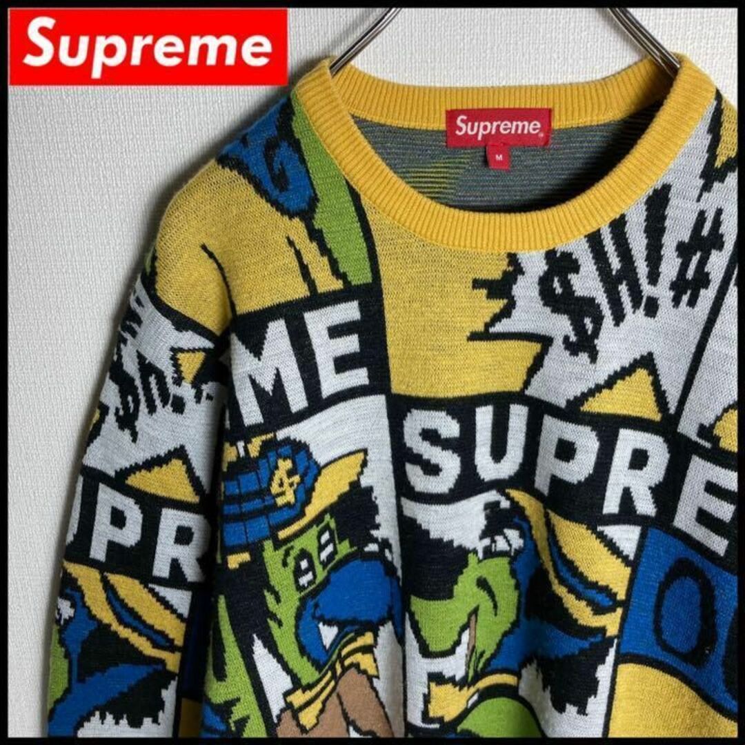 総柄セーター】Supreme Cartoon Sweater古着イエローM-